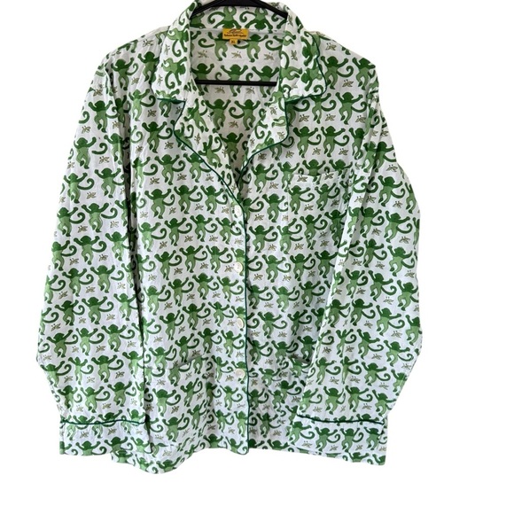 Roberta Roller Rabbit Green Monkey Long Sleeve Pajama Top - Picture 4 of 8
